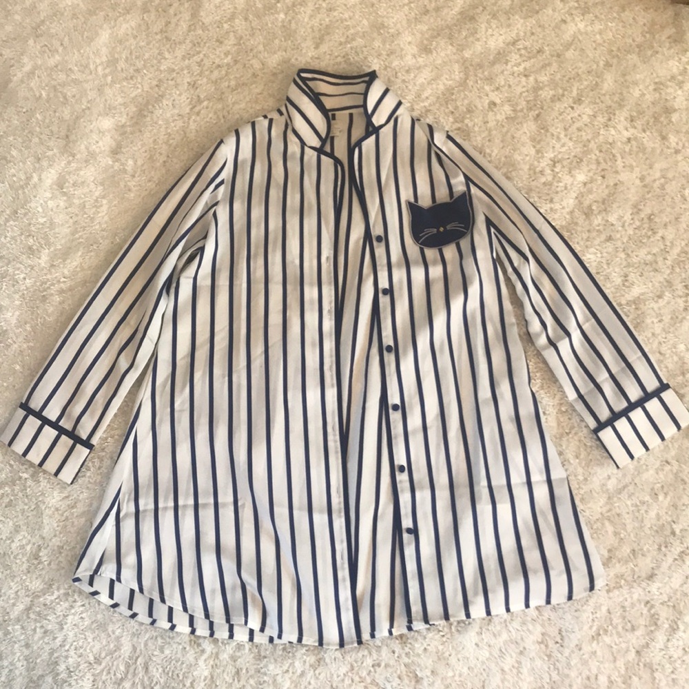kate spade long sleeve stripe cat pajama top